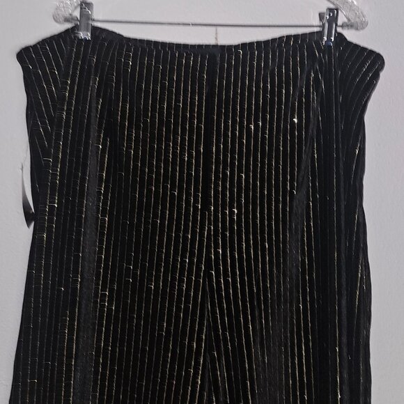 NEW Forever 21 Black Velvet Pants Metallic Gold Stripes Wide Leg Size 3X Holiday - Picture 15 of 16